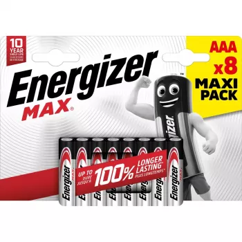 Ühekordne patarei Energizer MAX AAA Leelis 1,5 V — 8 tk pakend, silindriline, 10-aastane säilivus