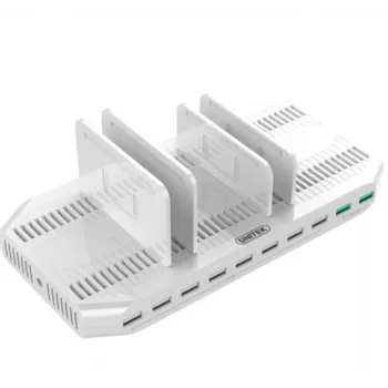Laadimisjaam Unitek Y-2190A — 10× USB-porti (8×USB2.0 + 2×USB3.2 Gen1), juhtmevaba laadimine, 96W kokku
