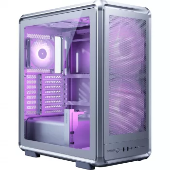 PC Midi Tower Cooler Master MasterFrame 500 Mesh — Must läbipaistva küljega, toetab ATX PSU-d, 2x200 mm ees + 1x120 mm taga, 2,5 tolli/3,5 tolli kettad
