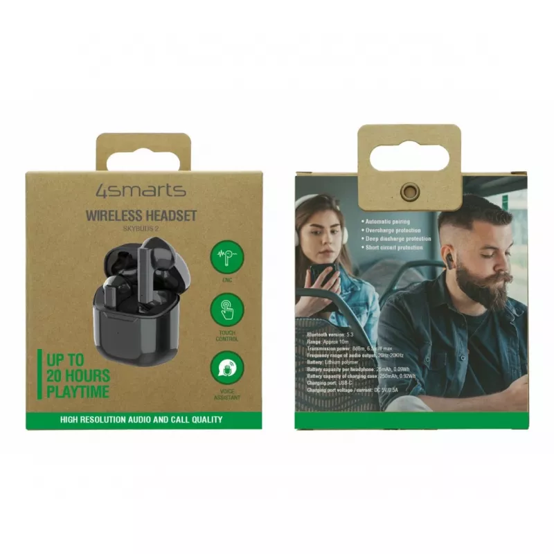 4smarts True Wireless Bluetooth SkyBuds 2 ENC must - Kõrvaklapid - 20 KHz
