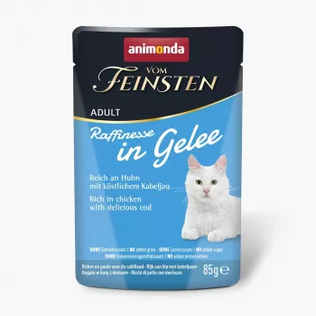 Märg kassitoit animonda Vom Feinsten Adult Raffinesse tarretises — kana ja tursk, 85 g, 82% niiskust, 8,5% valku, 5% rasva
