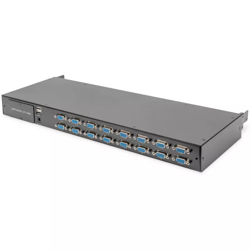KVM-konsool Digitus 19 tolli HD LCD 16-pordiga VGA saksa klaviatuur