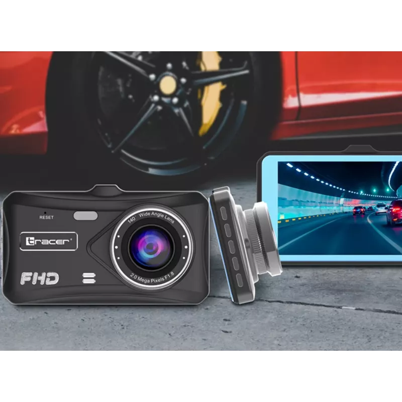 Dashcam TRACER 4TS Full HD kahe kanaliga pardakaamera, 2 MP põhi-, 0,4 MP salongi-, 140°/60° vaatenurgad, 4-tolline IPS-ekraan, 150 mAh aku, alumiiniumist korpus, parkimisabi