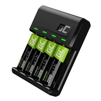 Akulaadija roheline Cell GC VitalCharger koos 4× AA 2000mAh NiMH akudega