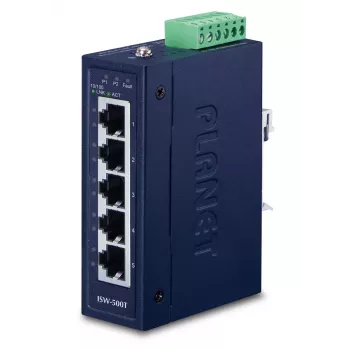 Võrgukommutaator PLANET ISW-500T, haldamata 5-pordiline Fast Ethernet (10/100), 12–48V, sinine