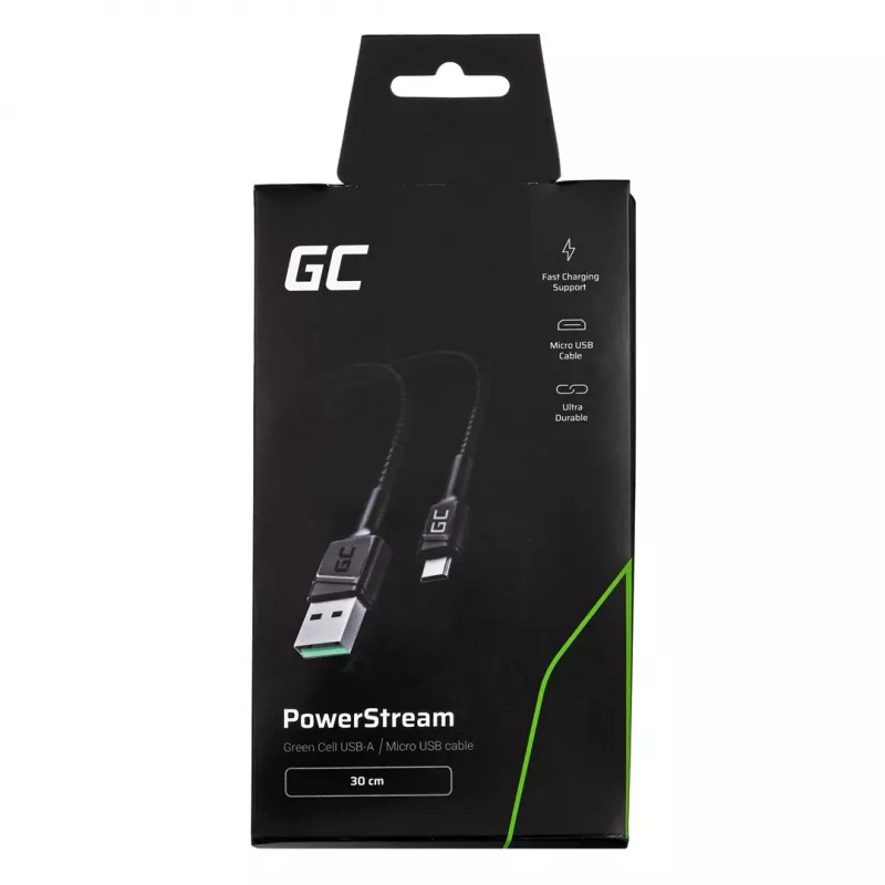 USB 2.0 kaabel roheline Cell KABGC23, USB A – Micro-USB B, 0,3 m, must