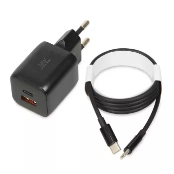 Väline võrguadapter IBOX ILUC42B 12V 2A, 33W, USB-A + USB-C PD3.0, QuickCharge 3.0, universaalne