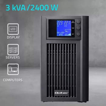 UPS QOLTEC Pure Sine Wave 3kVA 2400W koos AVR-i ja LCD-ekraaniga