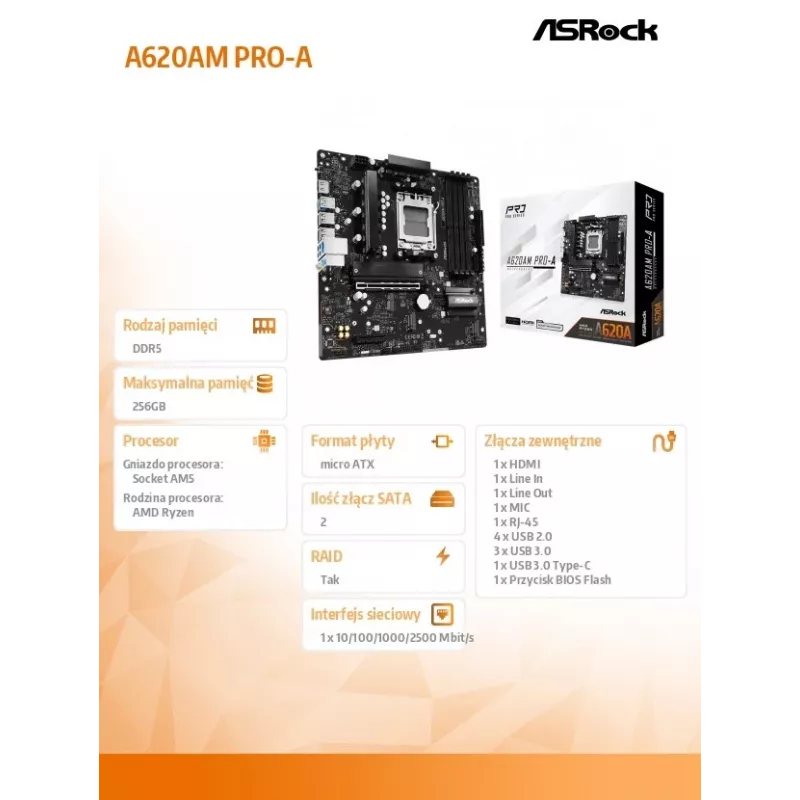 ASRock A620AM PRO-A AM5 Micro-ATX emaplaat