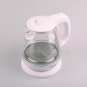 Elektriline veekeetja Maestro MR-055 valge — 1 L, 1100 W, klaaskorpus, taustvalgustus, veetaseme indikaator