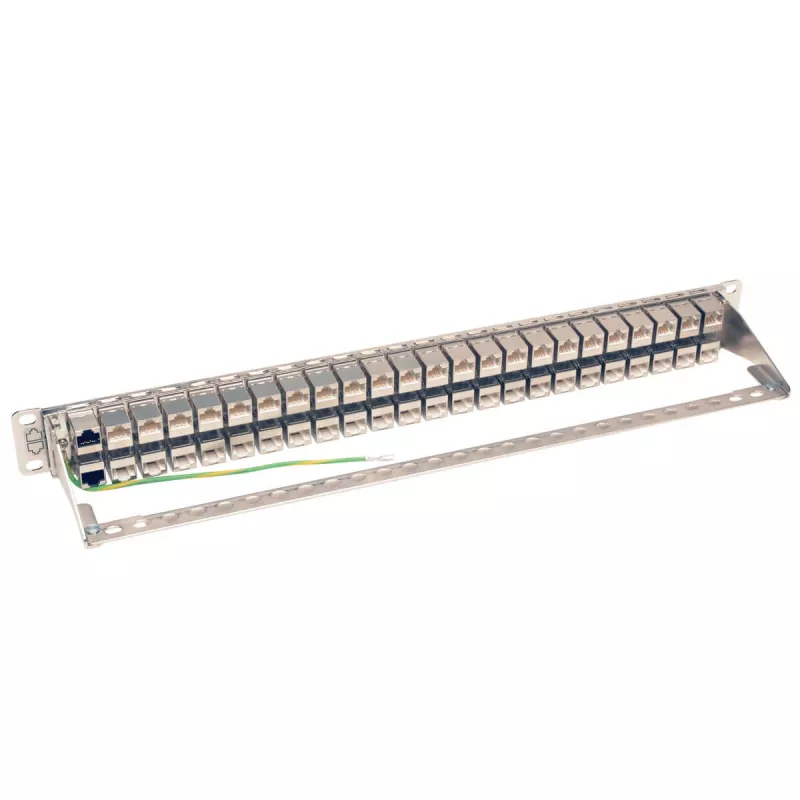 Tripp N254-048-SH-6A 48 porti 1 HE racki paigaldus varjestatud Cat6a STP läbivoolu paigalduspaneel - RJ45 Ethernet - TAA - 10 Gigabit Ethernet - RJ-45 - Cat6a - Hõbe - Valge - Rackeinb