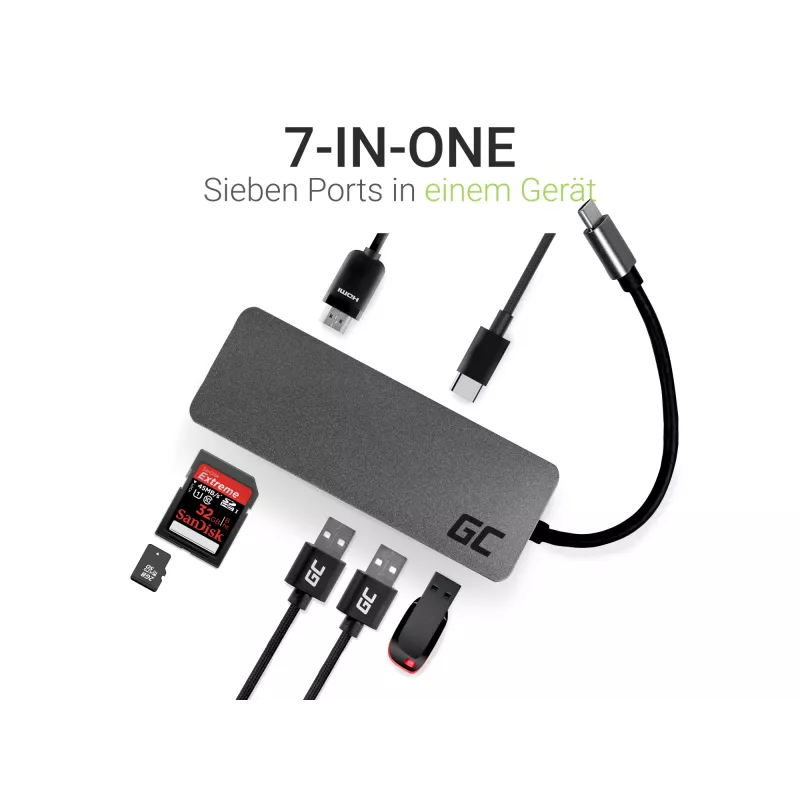 Green Cell AK50 - USB 3.2 Gen 1 (3.1 Gen 1) Type-C - USB 2.0 - USB 3.2 Gen 1 (3.1 Gen 1) Type-A - USB 3.2 Gen 1 (3.1 Gen 1) Type-C - MicroSD (TransFlash) - SD - Hõbedane - Apple MacB