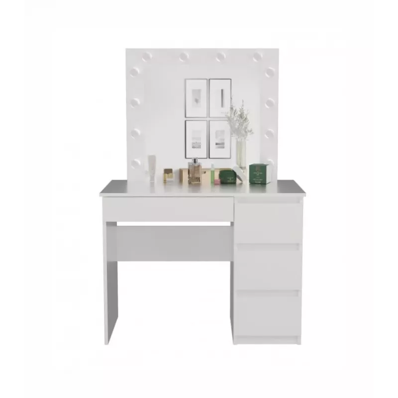 Tualettlaua komplekt MIJAS, paremakäeline, top e shop — laud 98×76×51 cm, 4 sahtlit, LED-peegel, valge, kõrgus 1460 mm
