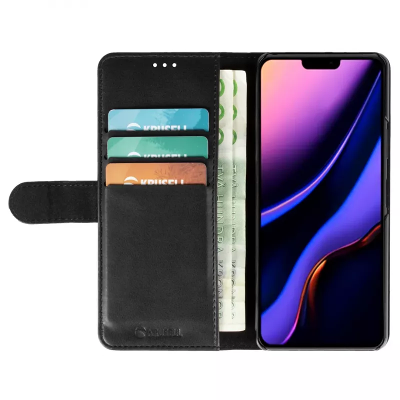 Telefonikott Krusell Apple iPhone 12 Pro Maxile — must, foliokaanega ümbris kaarditaskuga