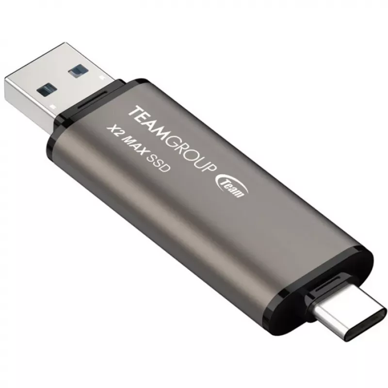 TeamGroup X2 MAX 1 TB kahe liidesega USB-A/USB-C mälupulk, USB 3.2 Gen 2, titaan/must