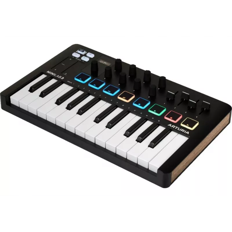 MIDI kontroller ARTURIA MiniLab 3 — 25-klahviga kompaktne USB MIDI klaviatuur koos MIDI Out, mitmevärviliste taustvalgustusega pad'idega