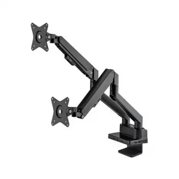 Manhattan Dual Desk Mount for TV & Monitors (Full Motion Gas Spring) with built-in Dock, For screens to 27 inch, Ports (x7): Ethernet,HDMI (x2),USB-A (x3) and USB-C,Power Delivery (100W) to USB-C Port (Separate USB-C wall charger/kaabel needed),VESA: 75x75 and 100x100mm