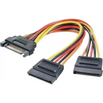 Toite Y-adapter Renkforce 1× SATA-toitepistik 15‑kontaktiline -> 2× SATA-toitepesa 15‑kontaktiline, 0,15 m, must/punane/kollane