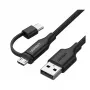 USB-A–Micro USB ja USB-C kaabel UGREEN 1 m Must — kahe pistikuga laadimis- ja andmekaabel