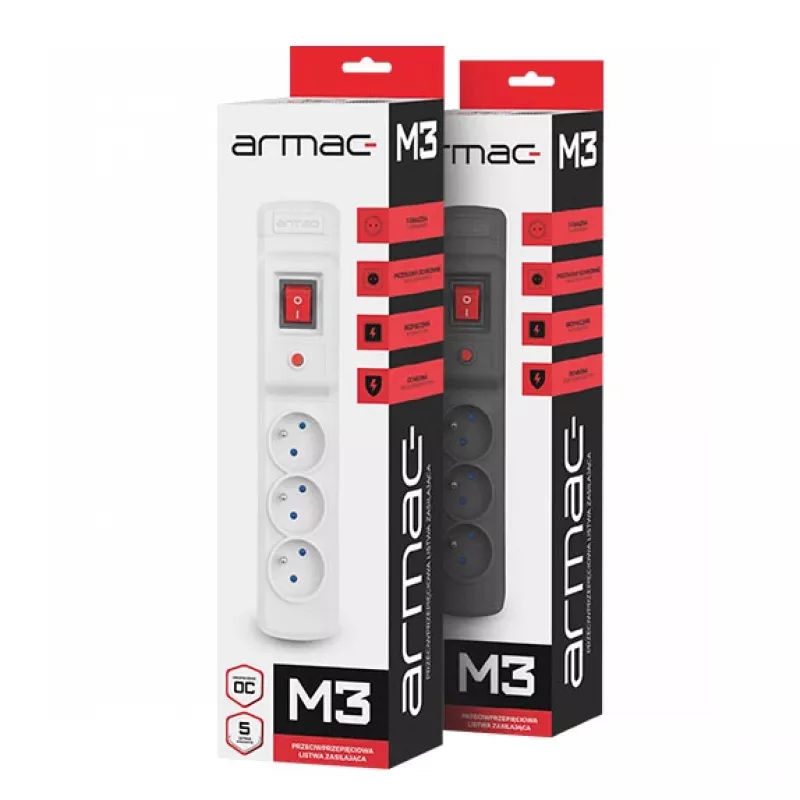 Pistikupesadega pikendusjuhe ARMAC Multi M3 3 pistikupesa ja 5 m kaabliga, hall