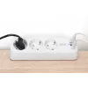 Pistikupesadega pikendusjuhe DIGITUS 3-ooline, 2×USB-A ja 1×USB-C, 3 vahelduvvoolu pistikupesa tüüp E/F, 1,5 m kaabel, valge