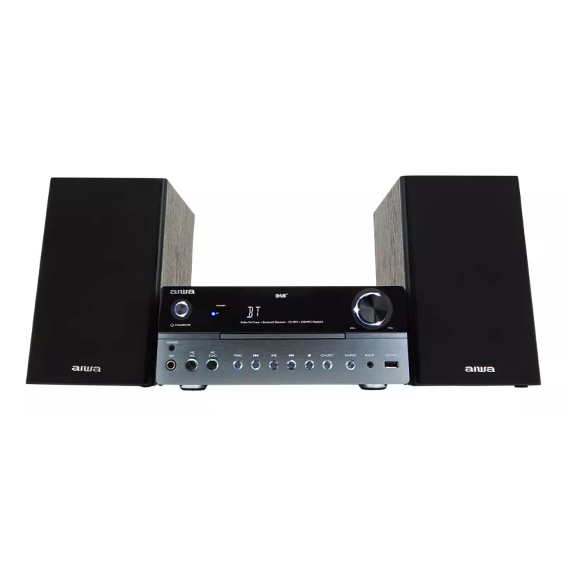 Kodune audiorikrosüsteem Aiwa MSBTU-700DAB — 25 W RMS, DAB+/FM, Bluetooth 10 m, plaadisahtliga CD, LED-ekraan, must/arktiline sinine