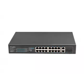 Haldamatu lüliti LANBERG RSFE-16P-2C-250 — 18-port Gigabit, 16x PoE+ (30W), 2x SFP, 250W, 1U, metall, riiulipaigaldus