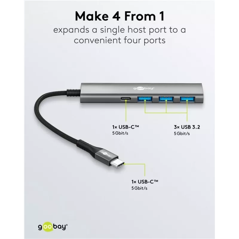 Goobay Slim 4-Port USB-Hub USB-C/USB-A 5 Gbit/s - Plug> 1x (76562)