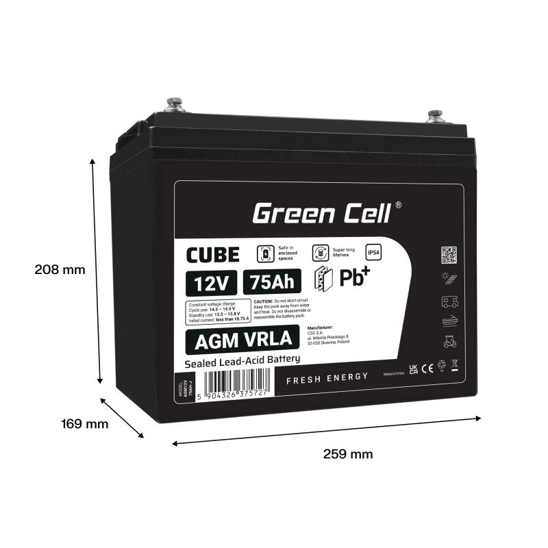 Aku AGM VRLA 12V 75Ah IP54