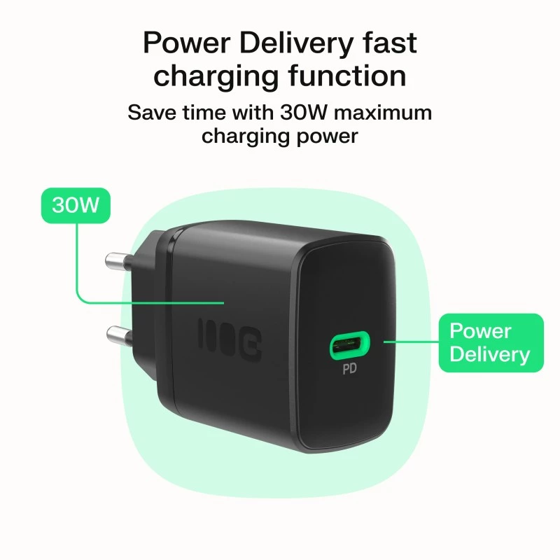 Toiteadapter roheline Cell PowerSource Solo30 30W must — USB-C ühe pordiga laadija