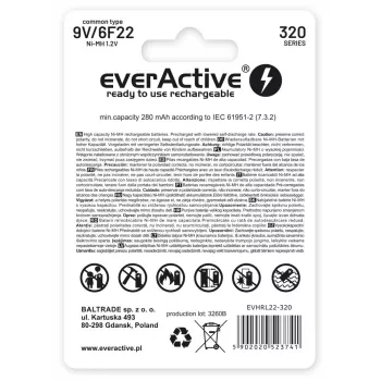 Korduvlaetav aku everActive EVHRL22-320 9V NiMH prismaatiline 8,4 V, 55 g, 48,5 mm