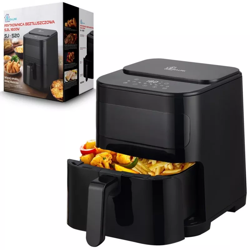 Extralink HOME AIR 5.2L EU SJ-520 fritüür Üksik 1600 W Kuumaõhufritüür Must