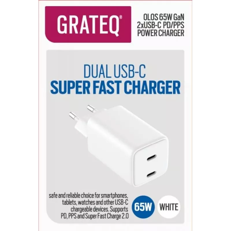 Laadija GRATEQ OLOS PD/PPS 2xUSB-C 65W kiirlaadija 35W