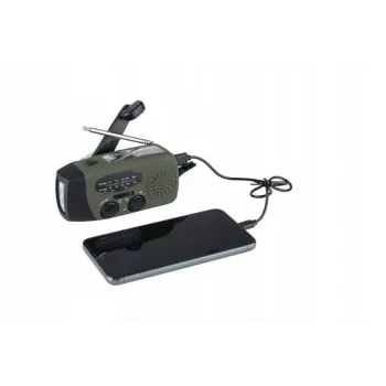 Hädaabiraadio FOSCO 464600 LED-taskulambi, akupanga, FM, IPX3, päikese-/käsitsi-/USB-C-ga – roheline/must