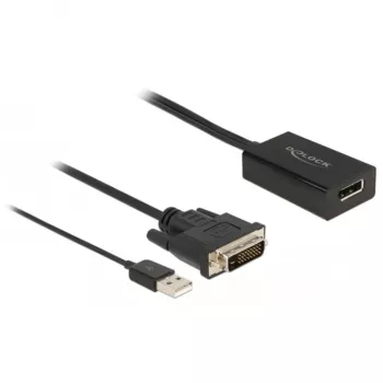 Delock - adapterkaabel - DVI-D, USB (ainult toide) (M) DisplayPortiks (W) - DisplayPort 1.2 - 50 cm - toetab 4K 30 Hz - must (63189)