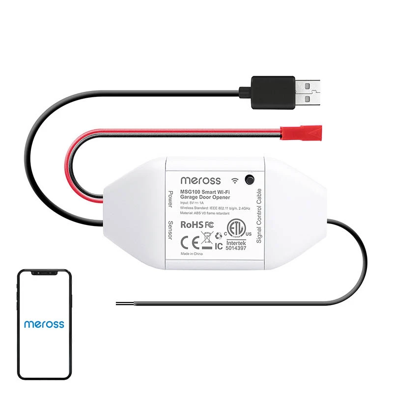 Nutikas garaažiukse lüliti Meross MSG100HK HomeKit-iga ühilduv — Wi‑Fi juhtimine ühele garaažiuksele