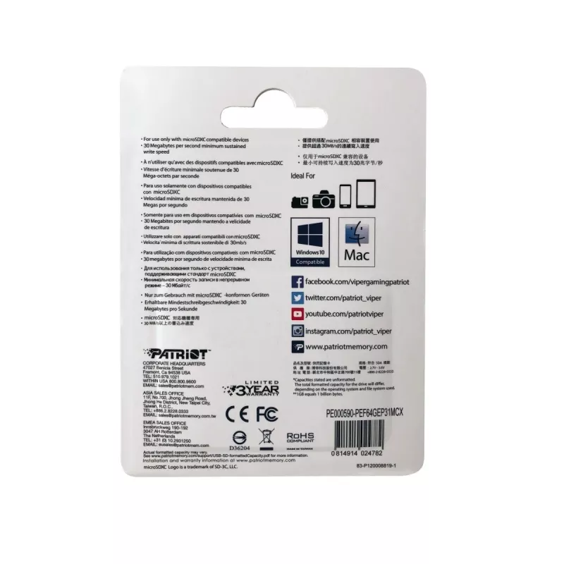 Patriot Memory PEF64GEP31MCX mälukaart 64 GB MicroSDXC Class 10