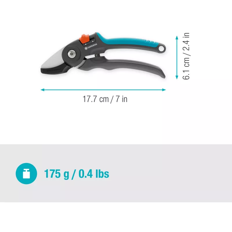 Oksakäärid GARDENA PremiumCut 12240-20 alasiga kuivale puidule, hall/türkiis