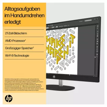 HP 27-cr0471ng - Kõik-ühes (terviklahendus) - Ryzen 7 7730U - RAM 16 GB - SSD 512 GB - NVMe - Radeon Graphics - 1GbE, Wi-Fi 6, Bluetooth - WLAN: 802.11a/b/g/n/ac/ax, Bluetooth