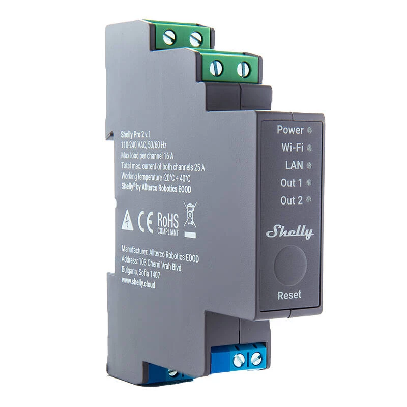 Shelly Pro 2 DIN Rail WiFi/LAN/Bluetooth releelüliti