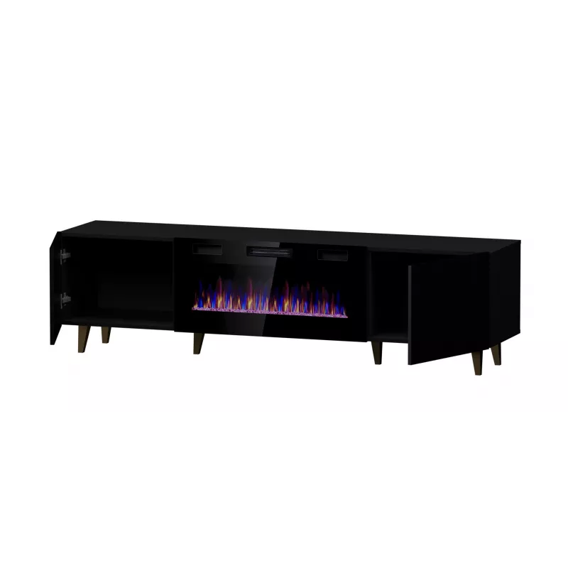 TV-kapp Cama Meble PAFOS EF elektrikaminaga 180x42x49 cm, must matt, 2 ust, 1400–1600 W