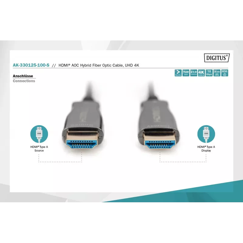 HDMI AOC hübriidne fiiberoptiline kaabel Digitus AK-330125-100-S