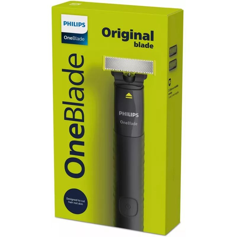 Fooliumhabemenuga ja trimmer Philips OneBlade QP1424/10 — süsimust, akutoide, 30 min tööaeg, habemekammid