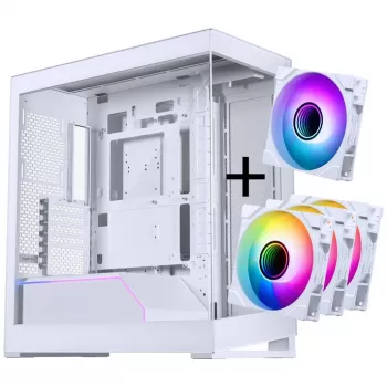 PHANTEKS NV-Series NV5 MK2 ATX-korpus, karastatud klaas, DRGB - matt valge + 3-pack M25 Gen2 PWM D-RGB ventilaator reverse blade + 1x tavaline ventilaator - 120 mm