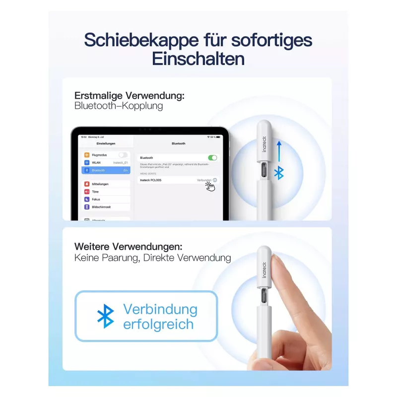 Pliiats Stylus Inateck PCL005_Valge — ühildub mudelitega iPad Pro, iPad Mini, iPad 6–10