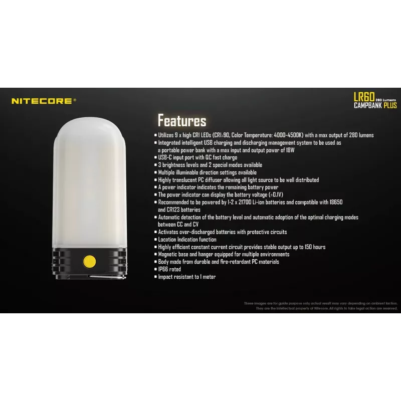 Akutoitel matkalatern Nitecore LR60 280 lm USB C