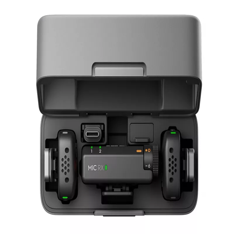 DJI Mic Mini (2 TX + 1 RX + laadimisümbris) juhtmevaba mikrofonikomplekt - tumehall
