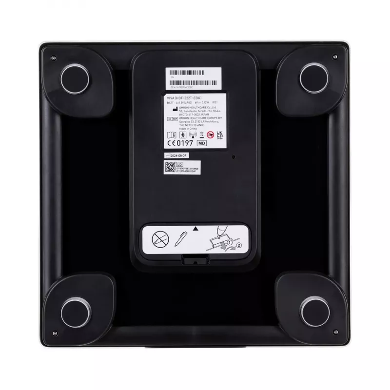 Elektrooniline isikukaal Omron VIVA — ruudukujuline, must, max 150 kg, 100 g täpsus, keharasv/BMI/BMR, 30 kasutaja mälu