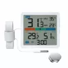 Termomeeter‑hügromeeter MANTA MTO002W välisanduriga (150 cm), siseruumides 0–+50°C, välistingimustes -40–+70°C, õhuniiskus 20–95% RH, mugavusindikaator, kell