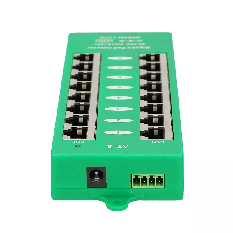 Extralink Gigabit PoE süstija 8 porti aktiivne, 8 porti Gigabit 802.3at/af, Mode A